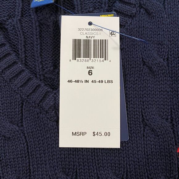 Polo Ralph Lauren Cable Knit V-Neck Sweater Vest Youth Boys 6 Navy Blue Red Pony - Picture 6 of 14